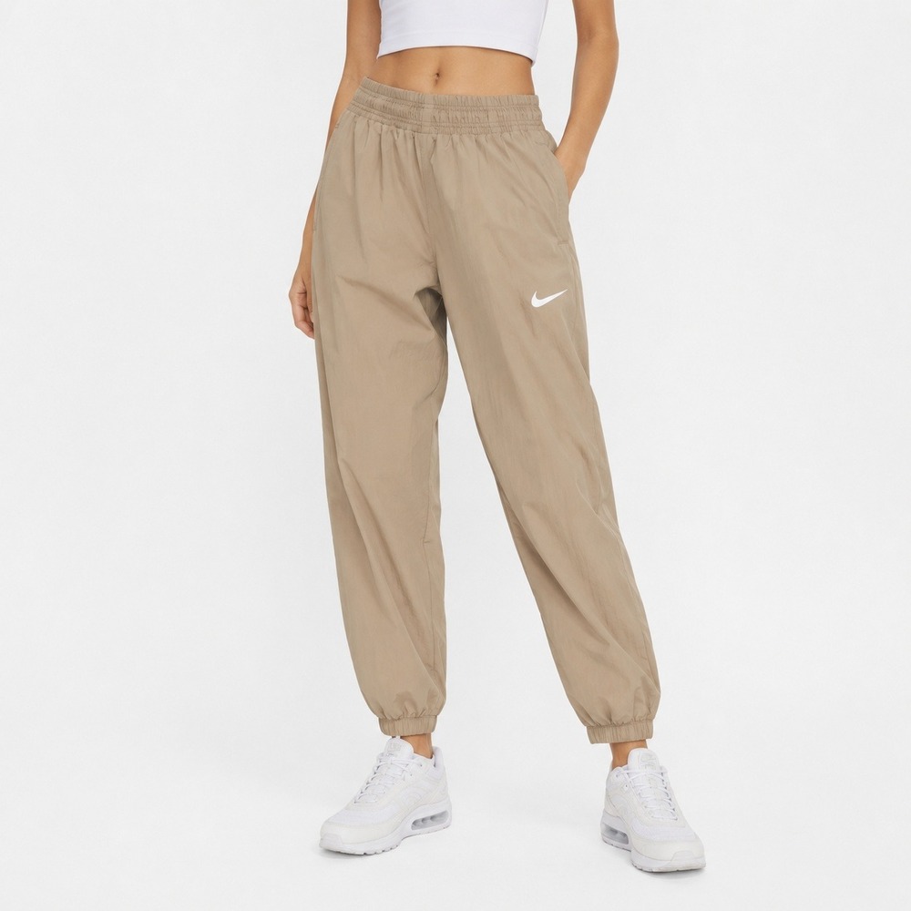 Nike Dri-FIT Nylon Tan Khaki Track Pants Joggers pockets Womens sz S Elastic Zip